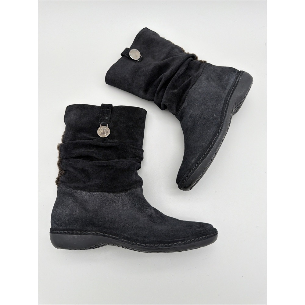 Stuart Weitzman Slouch Boots Sz 9 Narrow Black Suede Made In USA
